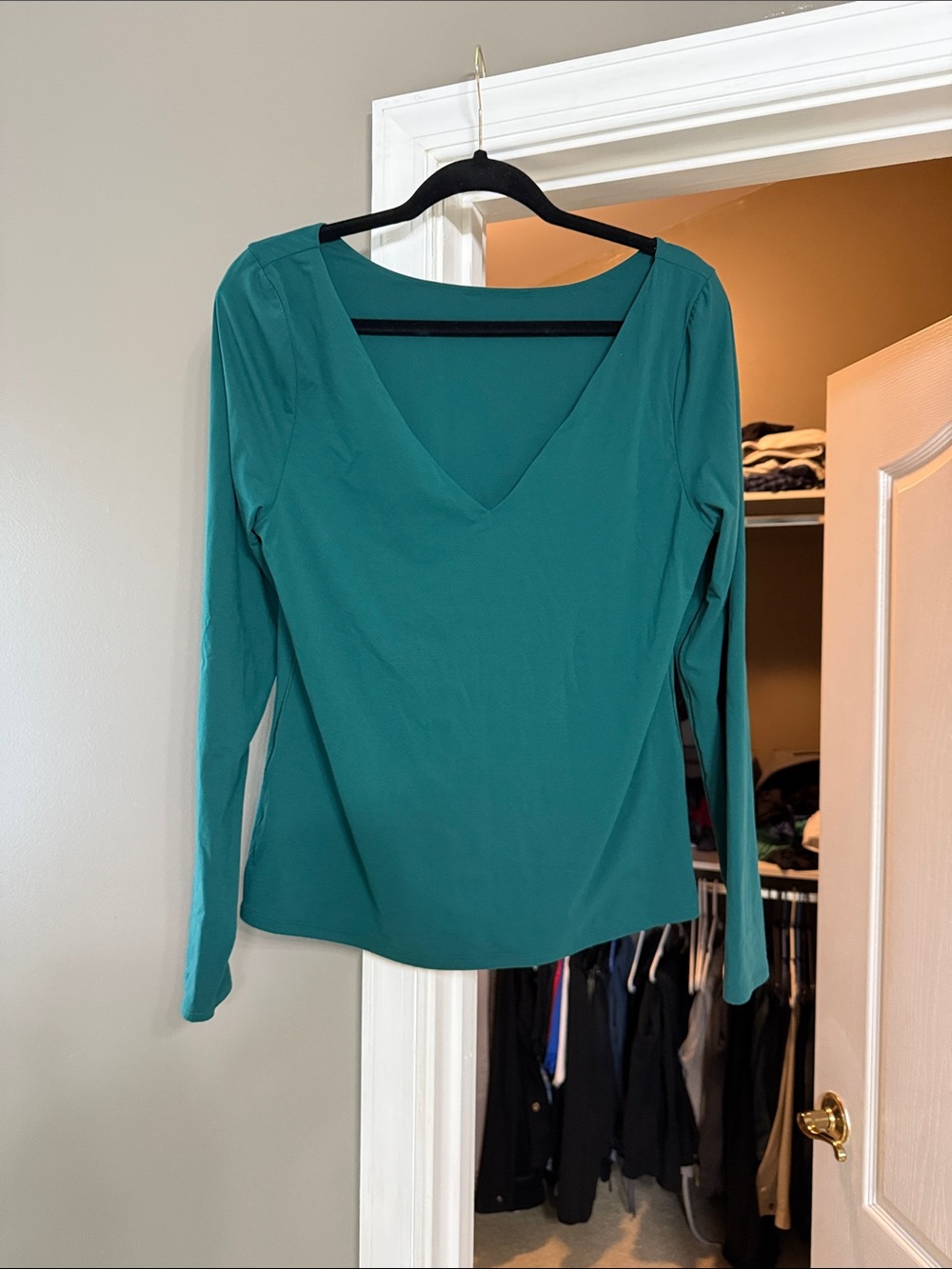 WHBM Forest Green Long-Sleeve V-Neck Women's Reversible Top